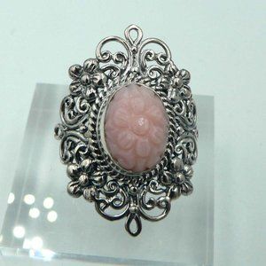 “BLC” Sz 7 Genuine Pink Opal Carved Ring